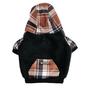 NWOT Frenchie Bulldog Frenchie Dog Hoodie Cocoa Plaid Size Large